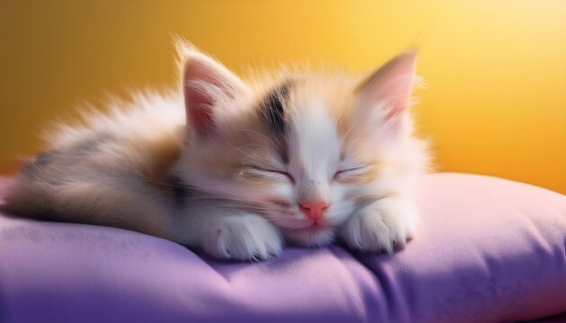 Tiny Pixie-Bob Kitten Sleeping Soundly on a Plush Sofa