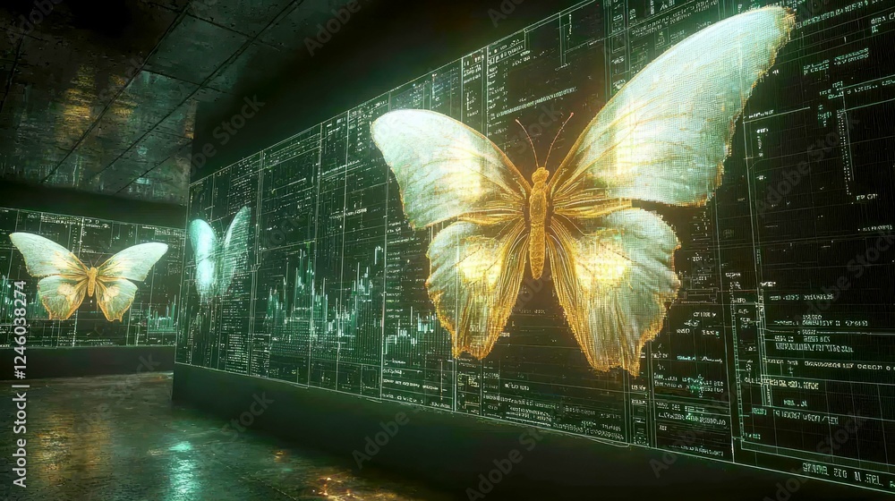 Aufkleber digital butterfly: a cyberpunk symphony of nature and technology. where the delicate beauty of a but