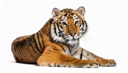 Regal Bengal Tiger Captured in Striking Isolation Against a White Background, Expressing Intense Eyes and Majestic Grace