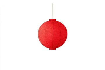 Obraz premium Red paper lantern hanging against a clean white background, symbolizing celebration and cultural festivities in bright, vibrant colors