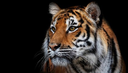 Powerful and Majestic BlackBackground Tiger in Striking Pose, Showcasing Vibrant Fur Textures and Intense Eyes, Captured in a Dramatic Studio Setting.