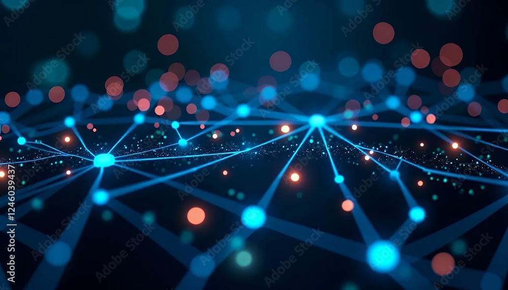 Poster technology network background featuring interconnected nodes, digital lines, and a futuristic tech d