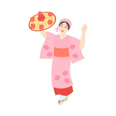 花笠音頭を踊る女性。フラットなベクターイラスト。
Woman dancing hanagasa-ondo. Flat vector illustration