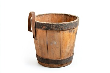 Fototapeta premium A Vintage Wooden Bucket With Leather Handle