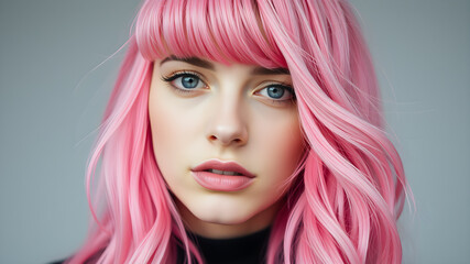 Obraz premium Close up view of color trendy pink hair. Generative AI