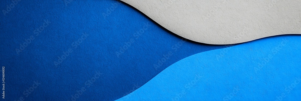 Poster a minimalist composition featuring smooth, wavy textures in shades of blue and gray, creating a sere