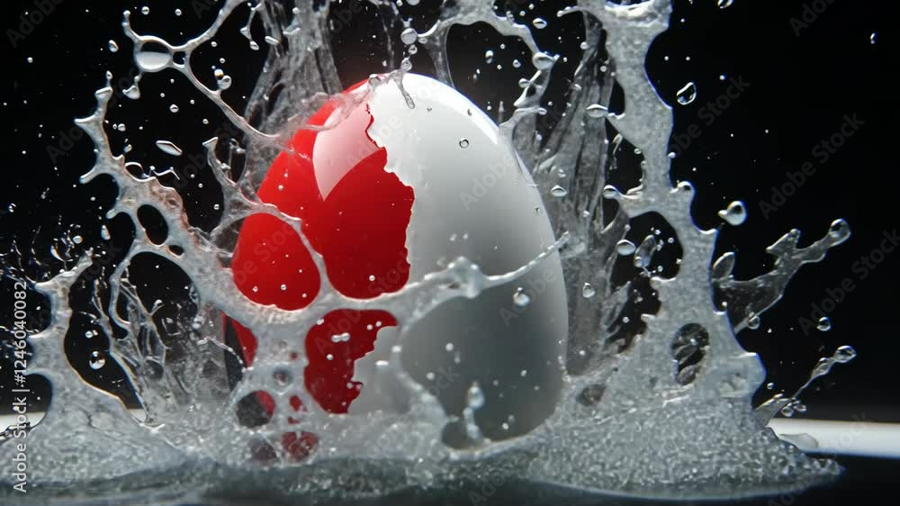Poster Egg splashes dramatically in water creating a captivating scene of motion and color