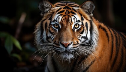 Striking Bengal Tiger Encounter in a Lush Indian Jungle at Dusk, Showcasing Majestic Power and Vivid Orange Fur, Captured on January th, .