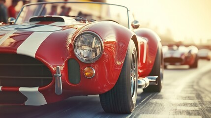 Obraz premium A race track event featuring classic cars in a nostalgic atmosphere,