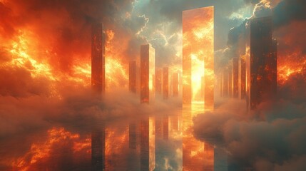 Fototapeta premium Skyscraper Reflections in Minimalist Design