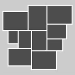Vector grid template with empty photo frames, designed to organize and showcase gallery pictures in a clean, modern layout design