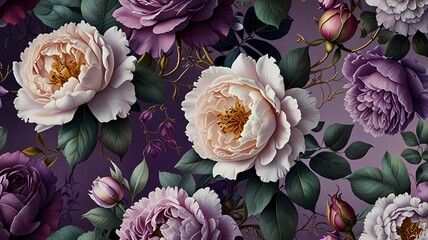 Purple Peony Floral Pattern