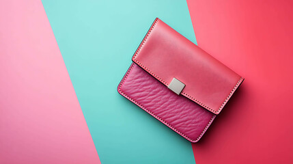 Stylish handbag wallet on a pastel-colored background
