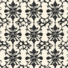 Fototapeta premium Seamless black floral pattern on beige background
