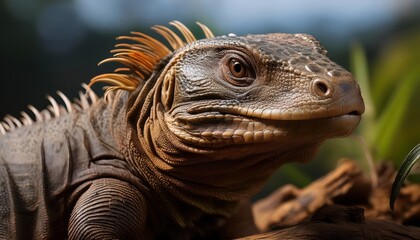 Obraz premium Majestic Tuatara Basking in the Soft Glow of a New Zealand Twilight, Silhouetted against a Sea of Golden Grasses, Vibrant Eyes Glistening amidst an Aura of Mystery.