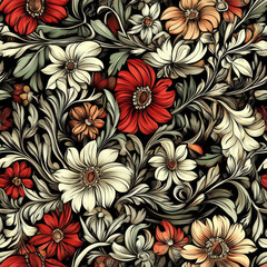 Fototapeta premium Floral pattern with vibrant red and white flowers