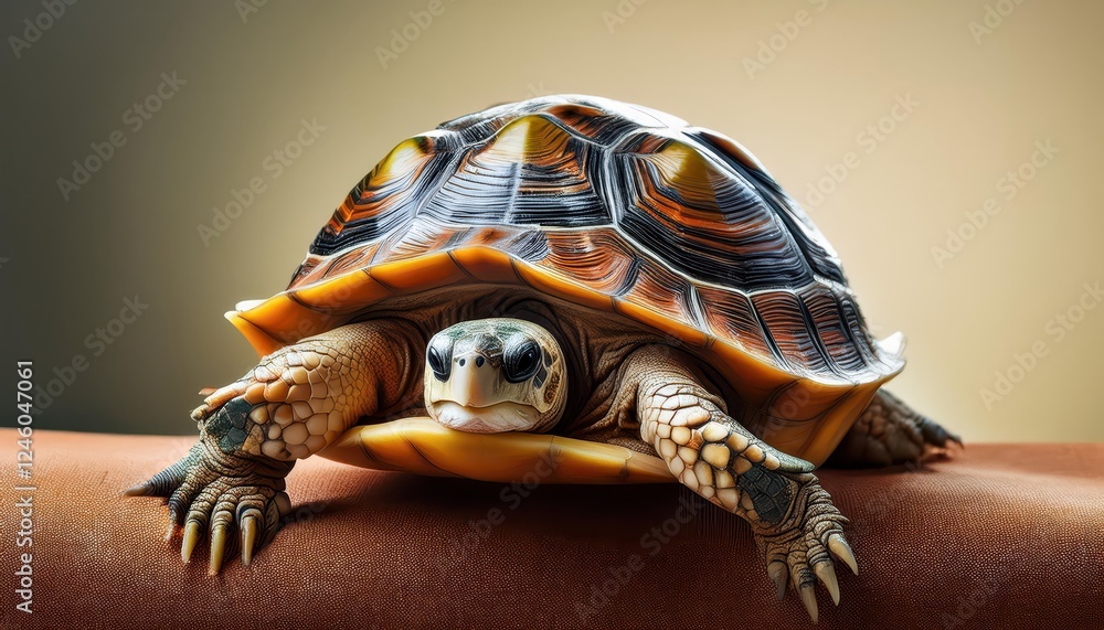 Poster conceptual turtle in resilient pose against a strong and textured background, showcasing the strengt