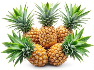 Fresh tropical pineapples isolated on white background