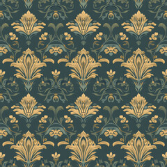 Ornate floral pattern with gold and green tones