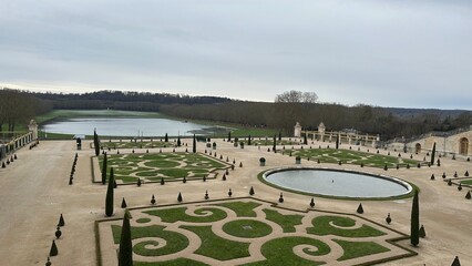 Symmetrical French Garden in Winter – Versailles Palace Gardens with Elegant Landscaping