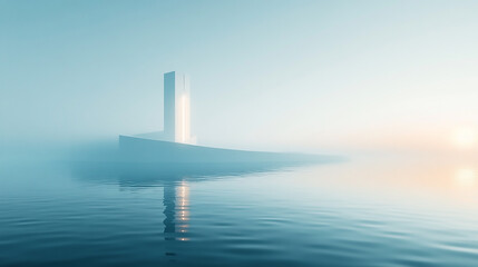 Fototapeta premium Digital technology sea wall geometric landscape white wall and blue sky