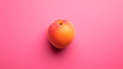 A vibrant peach sits centered on a smooth pink surface, highlighting its rich color and smooth texture.