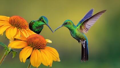 Vibrant Two Birds Perched on an Orange Blossom at Dusk, Capturing a Moment of Tranquility in Nature