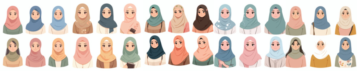 set of vector avatars of women with hijab