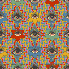 psychedelic seamless pattern flowers with eyes