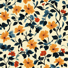 Seamless floral pattern with orange flowers and dark leaves