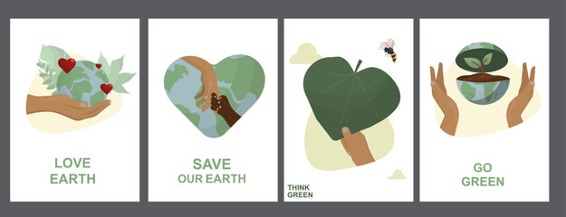Fototapeta premium Environmental Action Poster Series. Poster series featuring Earth care concepts. Earth and environment day concept. Environmental posters collection. Flat style. Vector illustration