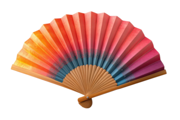 Realistic Image of a Colorful Folding Fan Made of Paper Isolated on Transparent Background