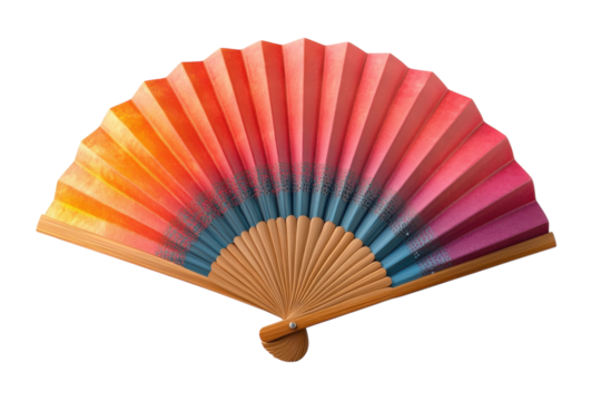 Realistic Image of a Colorful Folding Fan Made of Paper Isolated on Transparent Background