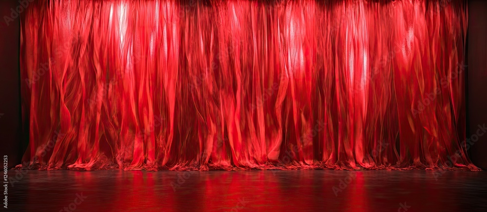 Poster vibrant red silk drapes softly illuminated by a red spotlight creating a dynamic, flowing visual arr