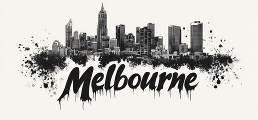 Fototapeta premium Melbourne skyline with artistic splash effect showcasing the city's distinctive architecture and urban vibe