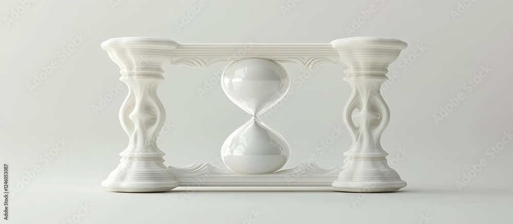 Aufkleber white hourglass on a light gray background with smooth curves and intricate details symbolizing the 