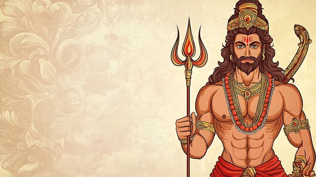 Powerful Illustration of Hindu God Parashurama with Trishul and Bow