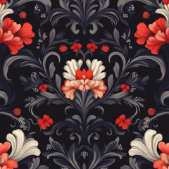 Seamless floral pattern with red and white flowers