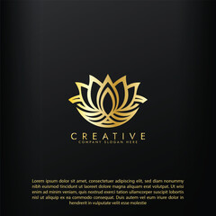 Abstract lotus logo vector design, Stylized golden lotus flower icon design 