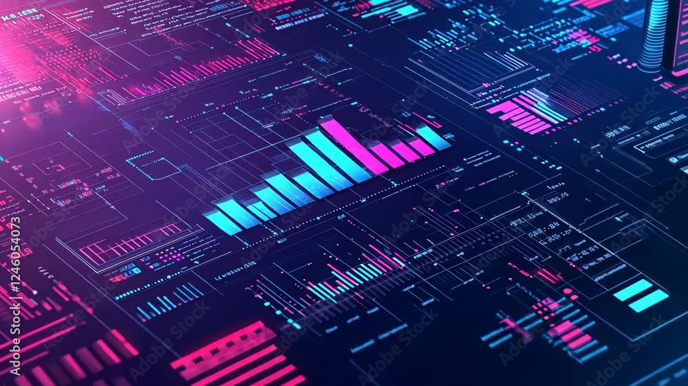 Poster dynamic digital data visualization with vibrant graphs and charts