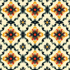 Seamless floral pattern with vibrant colors and symmetry