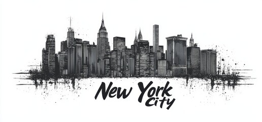 Fototapeta premium Outline of New York City skyline featuring iconic buildings and structures in an artistic design