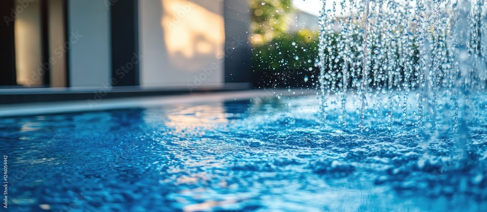 Aufkleber water splash in a tranquil blue pool reflecting sunlight with soft ripples and vibrant hues creating