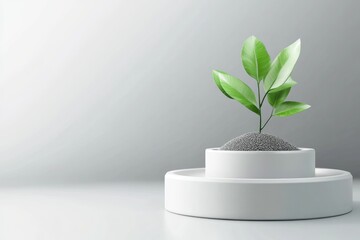 Minimalist Plant Sprout in White Pot on Stand