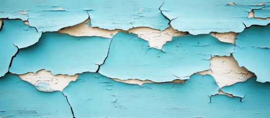 Peeling paint on a weathered wall with rich azure tones and light beige underlayer providing unique texture ideal for design presentations