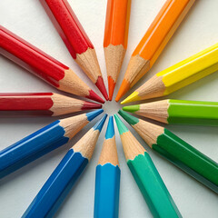 Fototapeta premium Still life of colorful pencils arranged in a unique way.