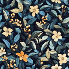 Seamless floral pattern with leaves and flowers