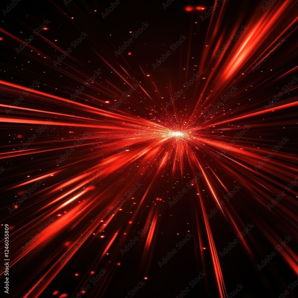 Poster abstract red and black background with dynamic light streaks, ideal for tech and digital designs.