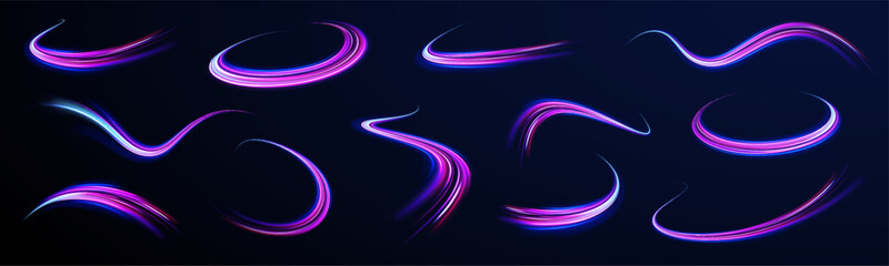 Colorful Light Trails, Long Time Exposure Motion Blur Effect. Abstract fire flare trace lens flares acceleration speed motion on night road. Acceleration speed motion on night road.