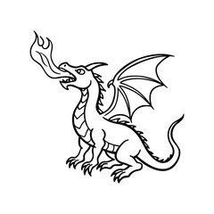 Majestic Dragon Silhouette, Ready to Color coloring page for kids. KDP